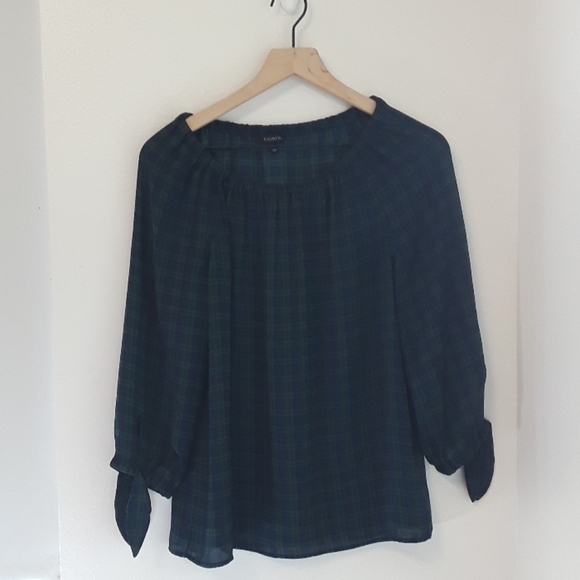 Talbots Blue/Green Plaid Off Shoulder Top- Small - Picture 4 of 7